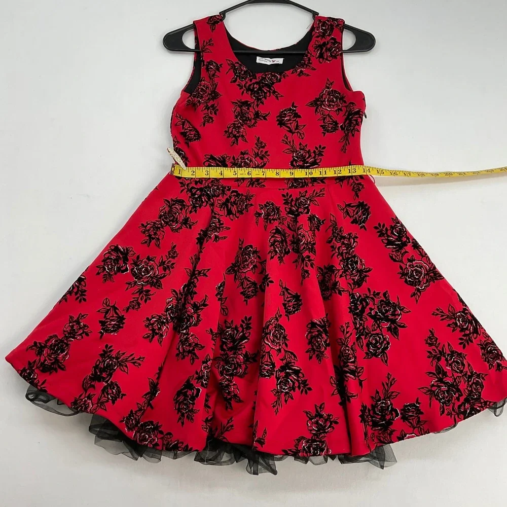 Knit Works Girls Red Black Floral Glitter Dress & Moto Jacket Set‎ Size 14